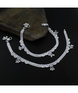 Real Silver Indian Women CZ Party Wear Anklets Ankle Pair 10.3&quot; - €160,06 EUR