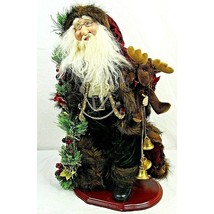 Woodland Santa Figurine Burgundy Coat Faux Fur Trim Toys Garland 18&quot; 2004 - £22.94 GBP