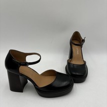 Crown Vintage GREETA Black Leather Round Toe Ankle Strap Platform Pumps, 6.5M - £33.26 GBP