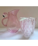 Acrylic Flamingo Pitcher &amp; 12 Clear Acrylic Glasses/Tumblers w/Pink Flam... - $95.92 CAD