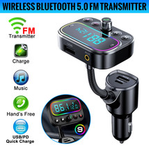 Car Bluetooth Adapter FM Transmitter LED Player Hands Free Radio USB PD Charger - £22.02 GBP