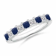 ANGARA Blue Sapphire and Diamond Semi Eternity Classic Wedding Band in Gold - £1,174.31 GBP