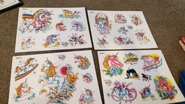 LOT o 4 Official Brand Tattoo Flash Wall Art Sheet Unicorn Wings Color 332-C 128 - £29.71 GBP