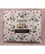 NIP Peanuts Cartoons Queen Sheet Set Snoopy Woodstock Valentines Hearts ... - £46.60 GBP