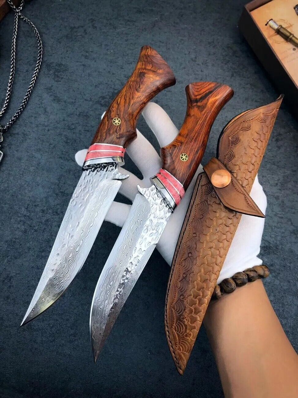 COLLECTIBLE HANDMADE  VG10 DAMASCUS HUNTING KNIFE CAMPING SURVIVAL FIXED... - $134.64