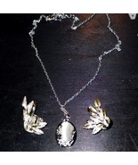 Exquisite vintage silver cat eye necklace and clip-on earring set - £20.51 GBP