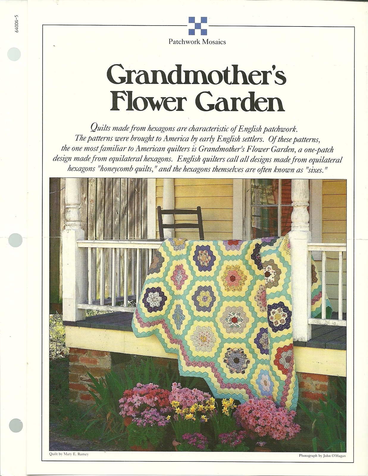 Grandmother's Flower Garden Hexagon Quilt Pillow Design Leaflet with Template - $1.99