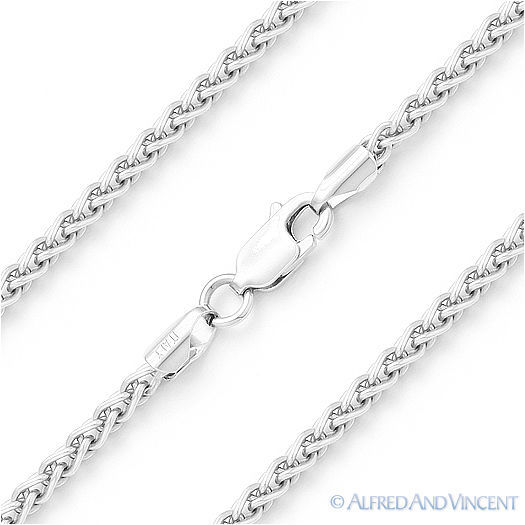 Primary image for .925 Italy Sterling Silver 2.5mm Wheat / Spiga Link Italian Rope Chain Necklace