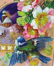 New Years Postcard Bluebird Flowers Gel Vintage Original Germany Series 12 Gold - $14.82