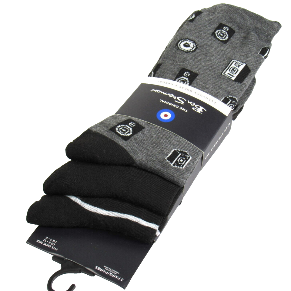 Primary image for Ben Sherman Men's Dress Socks DJ Theme & Solid 3 Pack Gray Black Combo One Size