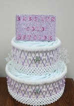Pink and Purple 2 Tier Diaper Cake , Winter Baby It&#39;s Cold Outside Baby Shower - £40.09 GBP