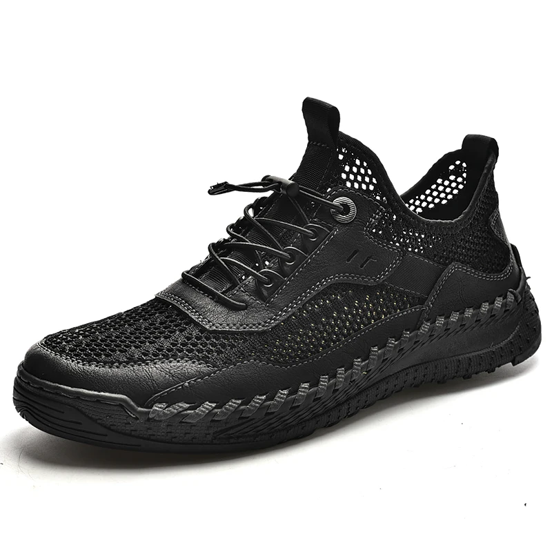 Summer Men Sneakers Breathable Leather Casual Shoes Men Comfortable Mesh Men Loa - £41.20 GBP