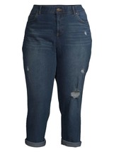 Slim Fit Boyfriend Distressed Blue Capri Jeans Dark Wash Women Plus Sz 2... - £8.30 GBP