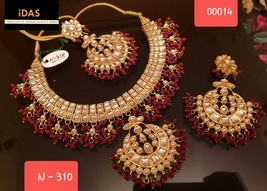 Kundan Jewelry Indian Earrings Necklace Tikka Set New Year Chokar Bridal Weddim9 - $55.99