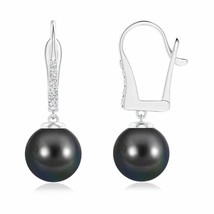 Tahitian Pearl Drop Earrings with Diamond in 14K Gold (AA, 9MM) - £478.61 GBP