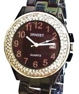 LUX.BLACK WATCH -METAL BAND-BIG BLACK DIAL .DATE.STRASS - $362.41 MXN