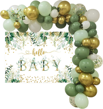 Sage Green Baby Shower Decorations Greenery Baby Shower with Sage Green Balloons - £22.96 GBP