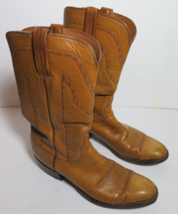 Vintage LUCCHESE San Antonio Cowboy Boots Tan Mens 9.5 B French Toe Sewn Vibram - £131.32 GBP