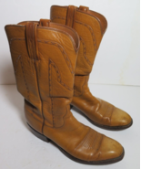 Vintage LUCCHESE San Antonio Cowboy Boots Tan Mens 9.5 B French Toe Sewn... - £130.78 GBP
