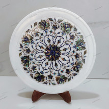 12&quot; White Marble Plate, Abalone Shell Plate, Handmade Marble Inlay Decorative Pl - £253.10 GBP