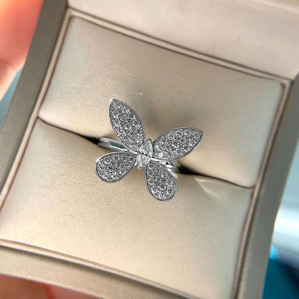 Sparkling 925 Sterling Silver Full High Carbon Diamonds Butterfly Wedding White  - £39.12 GBP