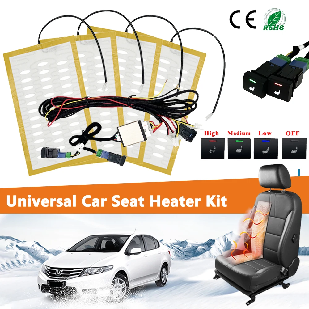 DC 12V Car Seat Heater Kit Fit 2 Seat Alloy Wire Fast Heating Pads 3-Level - £23.96 GBP+