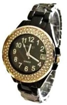LUX. SILVERED WATCH-METAL BAND -BIG WHITE DIAL.DATE .STRASS - $19.00