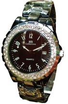 LUX.BLACK WATCH-METAL BAND-BIG BLACK DIAL DATE.STRASS - $19.00