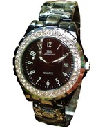 LUX.BLACK WATCH-METAL BAND-BIG BLACK DIAL DATE.STRASS - $362.41 MXN