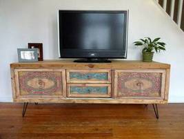 Rustic and industrial Tv Console Table, Handmade Solid wood Tv Unit - $3,490.00