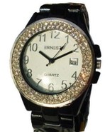 LUX.BLACK WATCH -METAL BAND-BIG BLACK DIAL .DATE.STRASS - $362.41 MXN