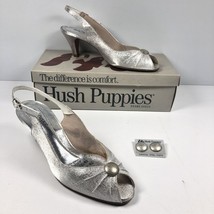 Hush Puppies Womens 7.5 M Silver Metallic Slingback Peep Toe Heels Vinta... - $24.00
