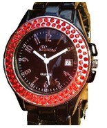 LUX.BLACK WATCH -METAL BAND-BIG BLACK DIAL .DATE.STRASS - $324.26 MXN