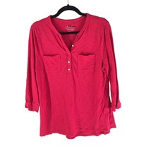 Chicos The Ultimate Tee Cotton-Blend Slub Henley Top 3/4 Sleeve Red Size... - $19.24