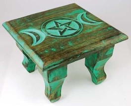 Triple Moon and Pentacle 6&quot; Wooden Small Round Rustic Altar Table! - $27.67