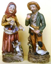 Charming Vintage Homco Figurine Man W/DOG &amp; Women W/GOOSE Farmers Old Macdonald - £18.80 GBP
