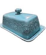 Pioneer Woman ~ TONI ~ Stoneware ~ Embossed ~ Teal ~ Covered Butter Dish - $44.74 CAD