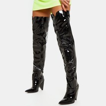 Spike Heel Shiny Black Leather Boots Over The Knee Sexy Pointed Toe Fashion Thig - £174.22 GBP
