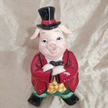 Vtg. Elegant Victorian Dressed Pig W/Hat Holiday Figurine  7&quot;1/2  Ceramic... - £11.86 GBP