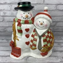 Snowman Couple Duo Cookie Jar Christmas Holiday Winter 11.5 Inches Tall - $34.65
