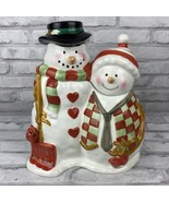 Snowman Couple Duo Cookie Jar Christmas Holiday Winter 11.5 Inches Tall - £27.29 GBP