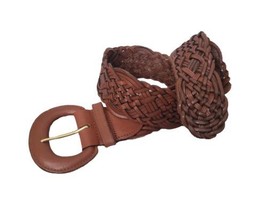 Fossil Belt Small Brown Genuine Leather Braided Woven Stretch Wide Statement - £13.94 GBP