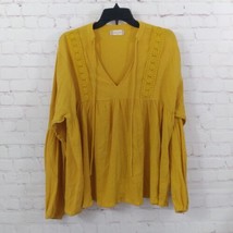 Altar&#39;d State Top Womens XL Yellow Long Sleeve V Neck Boho Peasant Hippie - £18.77 GBP