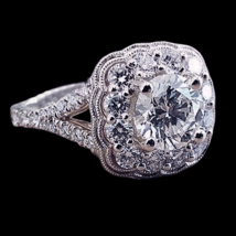 2.5 CT Imitation Diamant 14K Plaqué or Blanc Sur Halo Bague de Fiançailles - £201.71 GBP