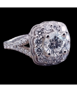 2.5 CT Imitation Diamant 14K Plaqué or Blanc Sur Halo Bague de Fiançailles - £202.17 GBP