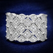 14.8mm Wide Pave Cz Anniversary Wedding Band 925 Sterling Silver Ring Size 5-7 - £85.29 GBP