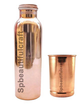 Handmade Copper Water Drinking Bottle Joint Free 1 Tumbler Glass Health ... - £20.68 GBP