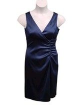 Donna Ricco Dress Womens 6 Petite Navy Blue Sleeveless Ruched Sheath Str... - £19.75 GBP