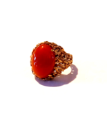 Antique Large 14K Yellow Gold Textured CARNELIAN Unisex Ring - £1,538.61 GBP