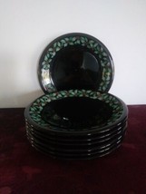 SET OF 7 DUNOON CAROLINE BESSEY HOLLY SALAD PLATES GREEN HOLLY BERRIES B... - £70.70 GBP